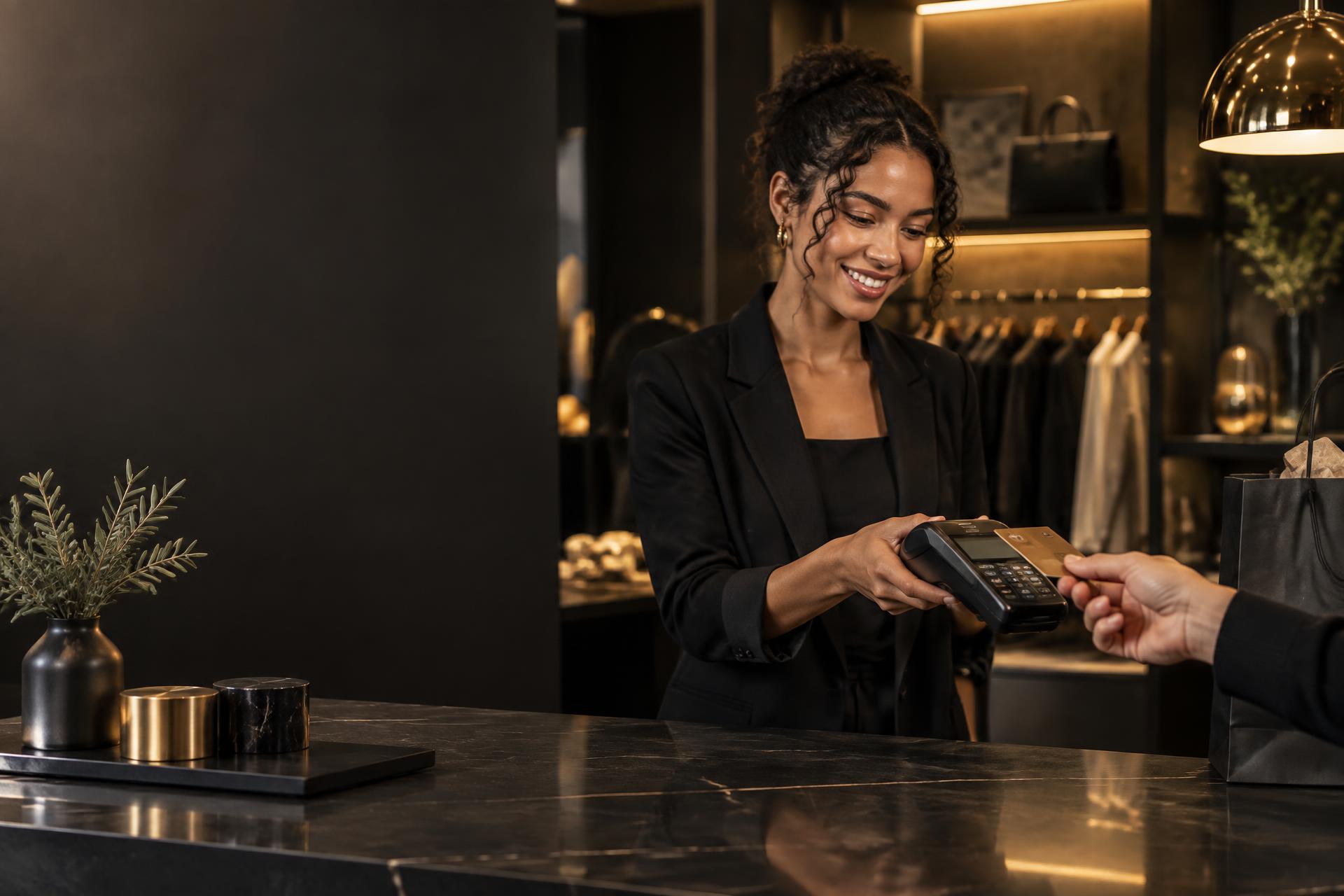 Small business owner accepting a contactless card payment